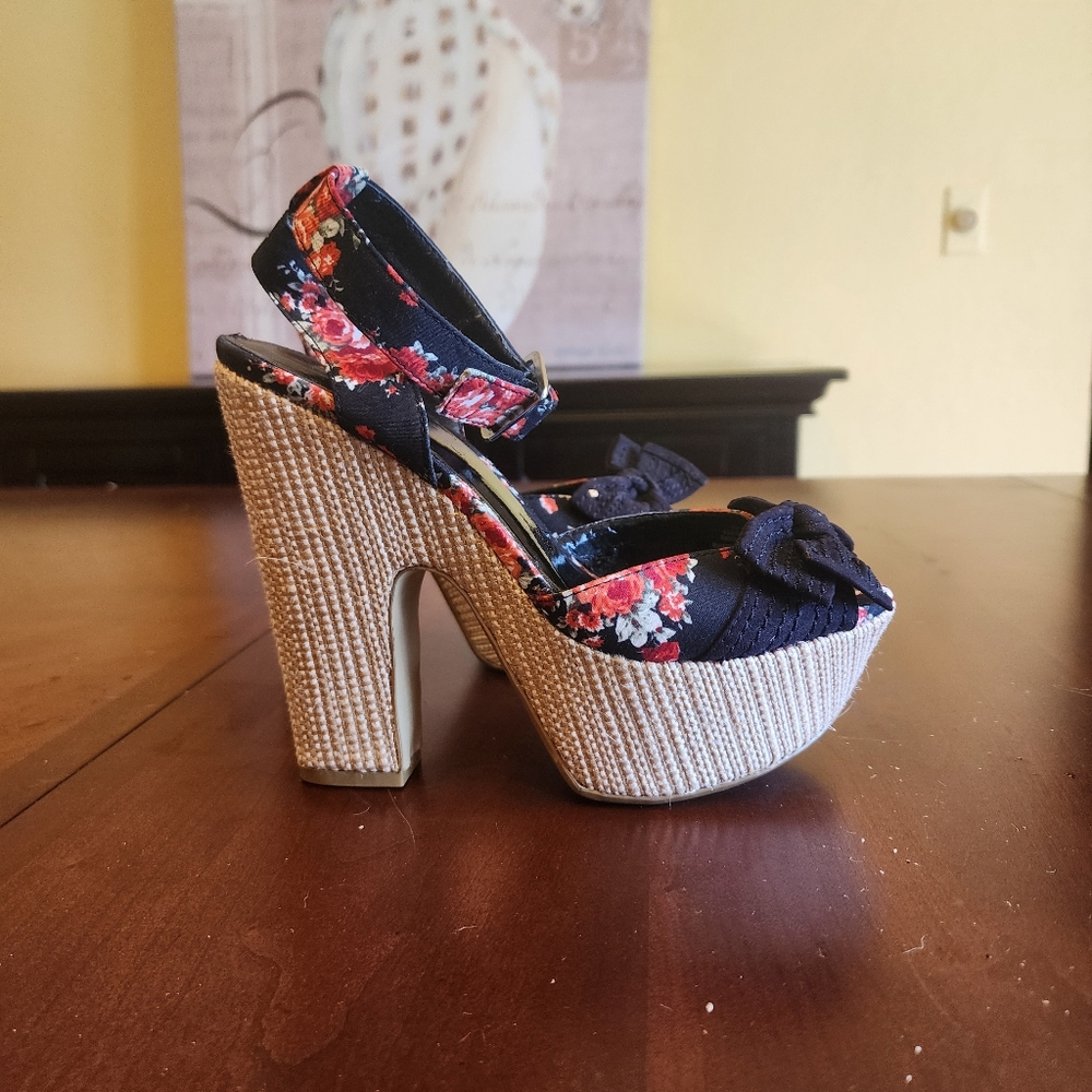 Floral Platform Wedge Sandals